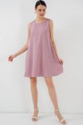 2444 Mini Keten Elbise - Pembe resmi